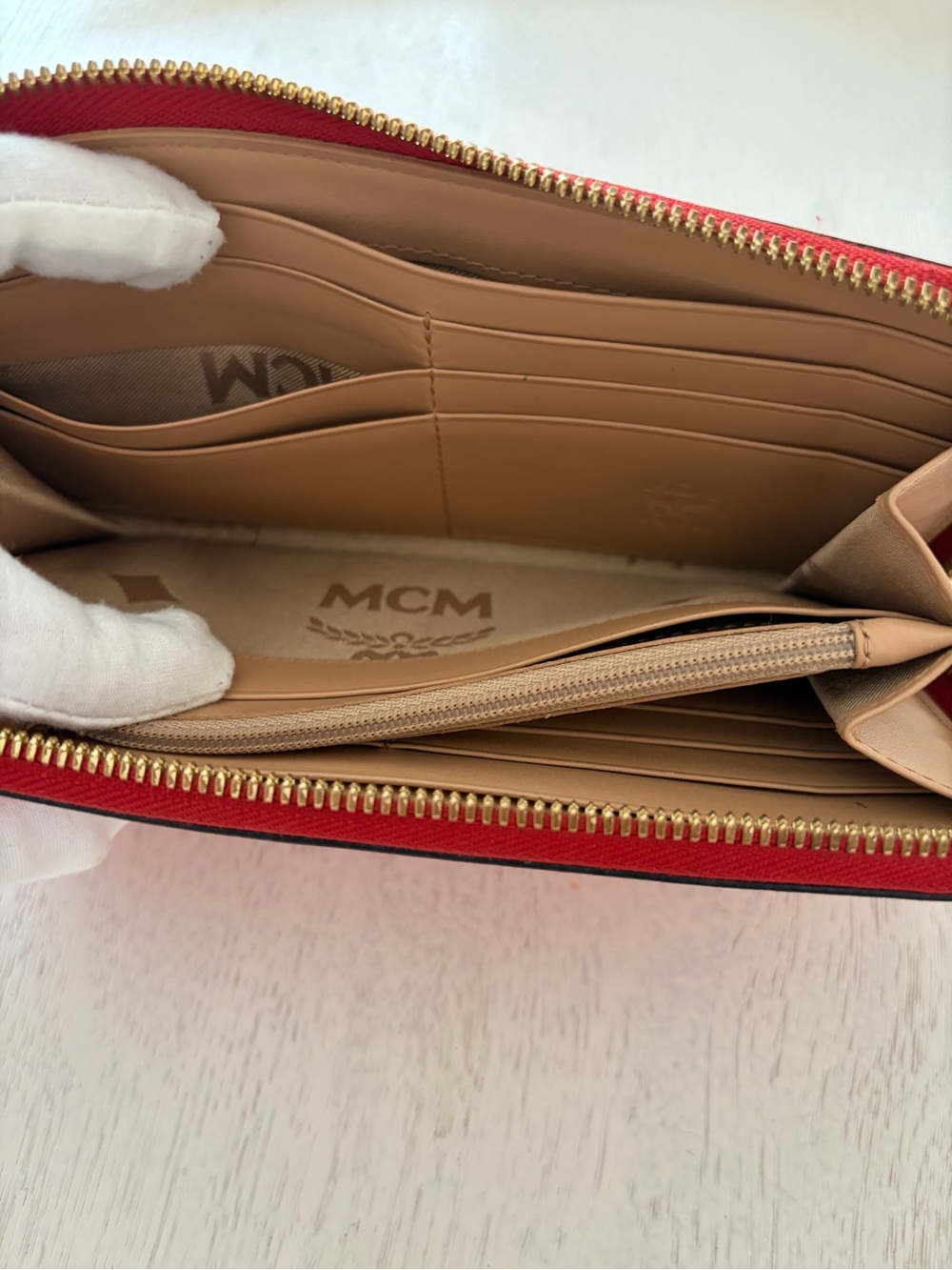 MCM Red Saffiano Zip-Around Continental Wallet - Picture 10 of 16